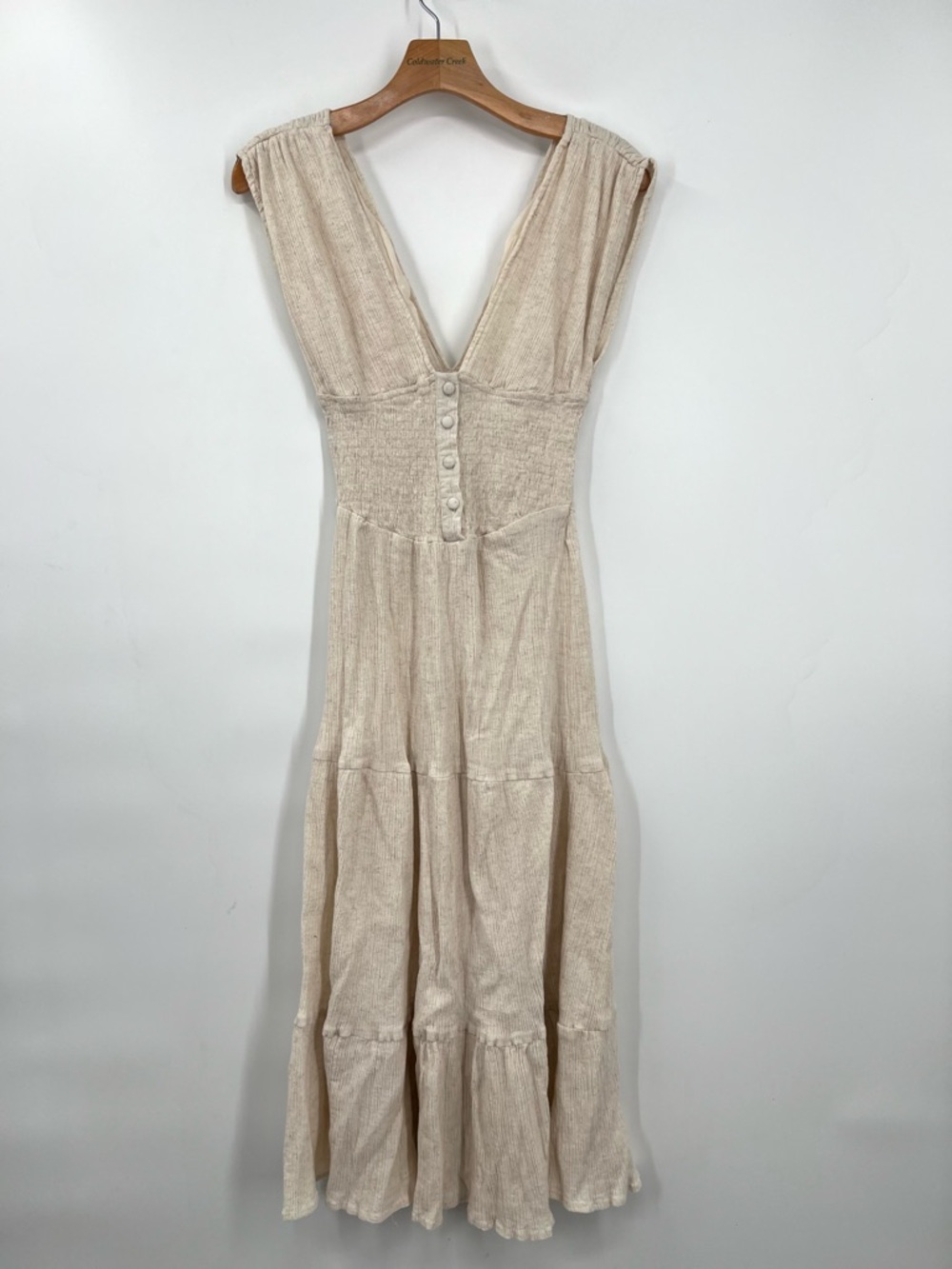 ASOS Cream Oatmeal Button Front Midi Dress Milkmaid Cottagecore Size 4
